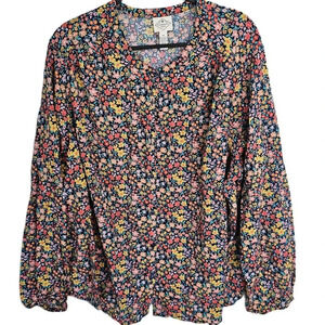 St Johns Bay Blue Floral Button Down Top 3X